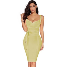 Load image into Gallery viewer, Deer Lady 2019 Bandage Dress New Arrivals Summer Yellow Bodycon Dress V Neck Spaghetti Strap Autumn Bandage Dress Party Women