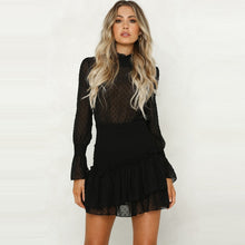 Load image into Gallery viewer, Lossky Women Dress Long Sleeve Sexy See Through Mini Princess Dress Autumn Winter White Cascading Ruffled Lady Pullover Clothing