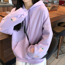 Load image into Gallery viewer, Strawberry Embroidery Lavender White Sweatshirt Spring Autumn Women Loose Long Sleeves Tops Oversized Hoodie
