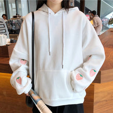 Load image into Gallery viewer, Strawberry Embroidery Lavender White Sweatshirt Spring Autumn Women Loose Long Sleeves Tops Oversized Hoodie