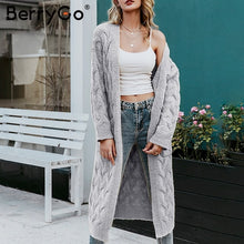 Load image into Gallery viewer, BerryGo Vintage mohair long cardigan women sweaters female Long sleeve pocket winter cardigans Casual knitwear pure jumpers