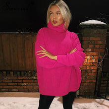Load image into Gallery viewer, Simenual Knitwear Turtleneck Autumn Winter Sweaters Women Neon Color Long Sleeve Jumpers Fashion 2019 Casual Basic Slim Pullover