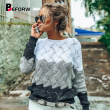 Load image into Gallery viewer, BEFORW 2019 Women Winter Long Sleeve Crewneck Knitted Pullover Sweater Vintage Splice Casual Fall Womens Sweaters Pullovers Tops