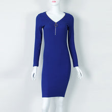 Load image into Gallery viewer, Knee-Length Sheath Dress Female Autumn Winter Bodycon Warm Dresses With Zipper Sexy Women Dresses Long Sleeve Midi Dress GV1036