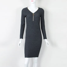 Load image into Gallery viewer, Knee-Length Sheath Dress Female Autumn Winter Bodycon Warm Dresses With Zipper Sexy Women Dresses Long Sleeve Midi Dress GV1036