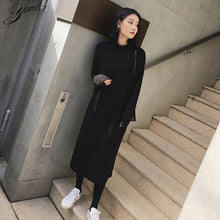Load image into Gallery viewer, Solid Woman Winter Loose Hoody Knit Dress Full Sleeve Female Casual Mid Dresses Warm Woman Knitted Pull Dresses Autumn