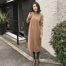 Load image into Gallery viewer, Solid Woman Winter Loose Hoody Knit Dress Full Sleeve Female Casual Mid Dresses Warm Woman Knitted Pull Dresses Autumn