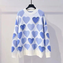 Load image into Gallery viewer, H.SA Women Knitted Sweater and Pullovers Oneck Pearls Beading Sweaters Sweet Heart Pull Jumpers Long Sleeve Kawaii Pull Femme
