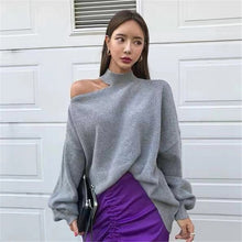 Load image into Gallery viewer, Alien Kitty Halter Bare Shoulders Knitted Office Ladies Winter Autumn Loose Irregular Casual Elegant High Street Sweaters Tops