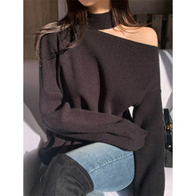 Load image into Gallery viewer, Alien Kitty Halter Bare Shoulders Knitted Office Ladies Winter Autumn Loose Irregular Casual Elegant High Street Sweaters Tops
