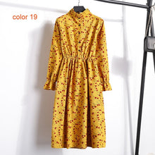 Load image into Gallery viewer, Corduroy Soft Floral Print Women Autumn Winter Dress Stand Collar Female Party Loose Dresses Elastic Waist Beach Vestidos