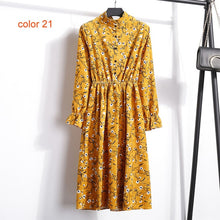 Load image into Gallery viewer, Corduroy Soft Floral Print Women Autumn Winter Dress Stand Collar Female Party Loose Dresses Elastic Waist Beach Vestidos