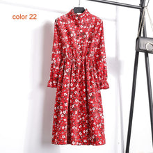 Load image into Gallery viewer, Winter Corduroy Floral Print Women Elastic Waist Autumn Winter Dress Stand Collar Beach Dress Vestidos Party Female High Quality